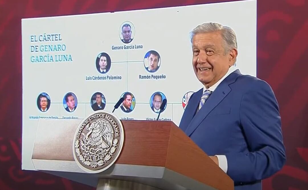 López Obrador mostró una imagen de “El Cártel de Genaro García Luna”. Foto: Captura de pantalla 