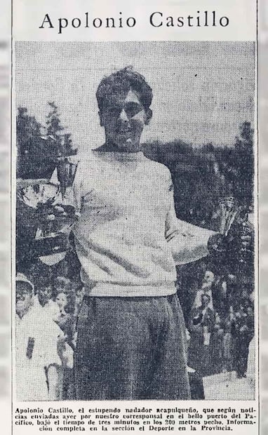 El nadador acapulqueño, Apolonio Castillo, en 1946; hay una estatua en su honor en el puerto guerrerense. Foto: Hemeroteca EL UNIVERSAL.