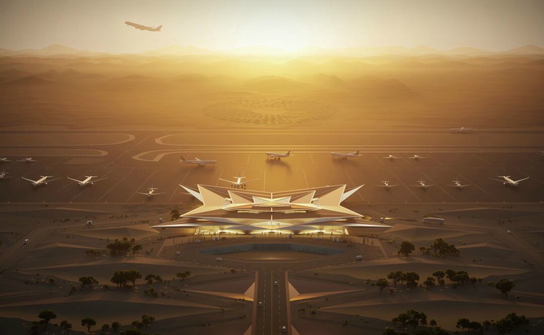 El aeropuerto con diseño de espejismo estará listo en 2023, según se espera. Foto: Cortesía Foster & Partners
