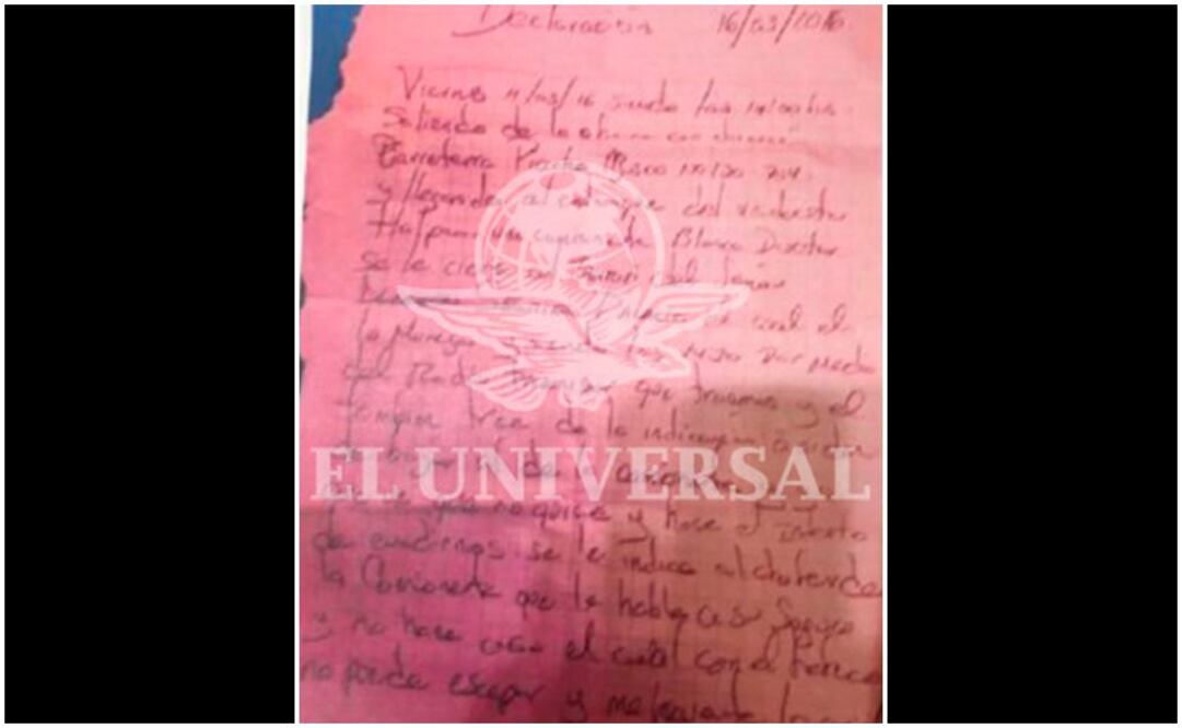 En supuesta carta, escolta culpó a Sentíes de agresión