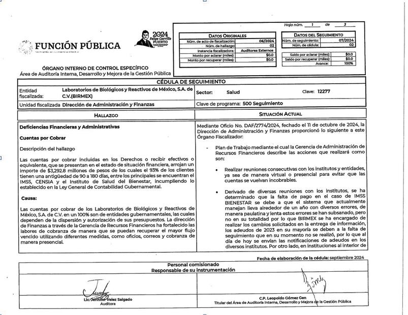 La Secretaría Anticorrupción y Buen Gobierno encontró diversas irregularidades en Laboratorios de Biológicos y Reactivos de México a finales del año pasado.