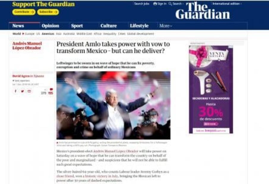Prensa internacional destaca toma de posesión de López Obrador