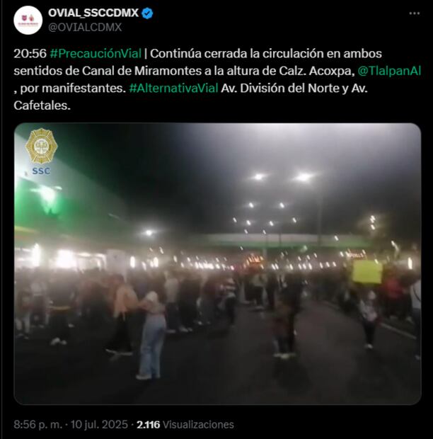 Vialidad se encuentra cerrada por manifestantes (10/07/2025). Foto: Captura de pantalla