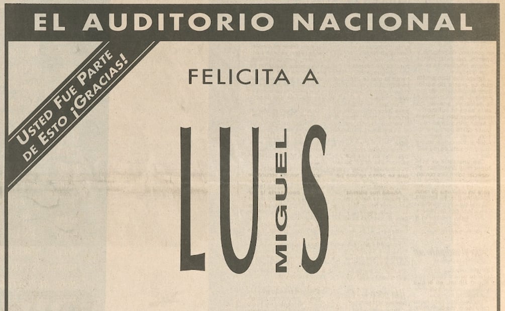 Felicitación de Luis Miguel en 1994. HEMEROTECA EL UNIVERSAL.