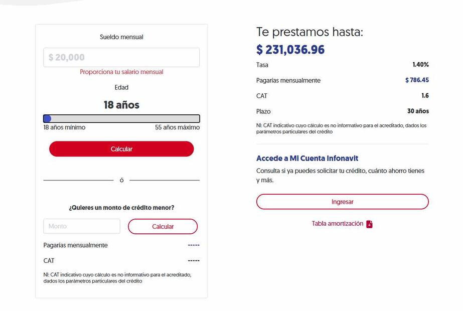 Calculadora préstamos Infonavit. Foto: Captura de pantalla