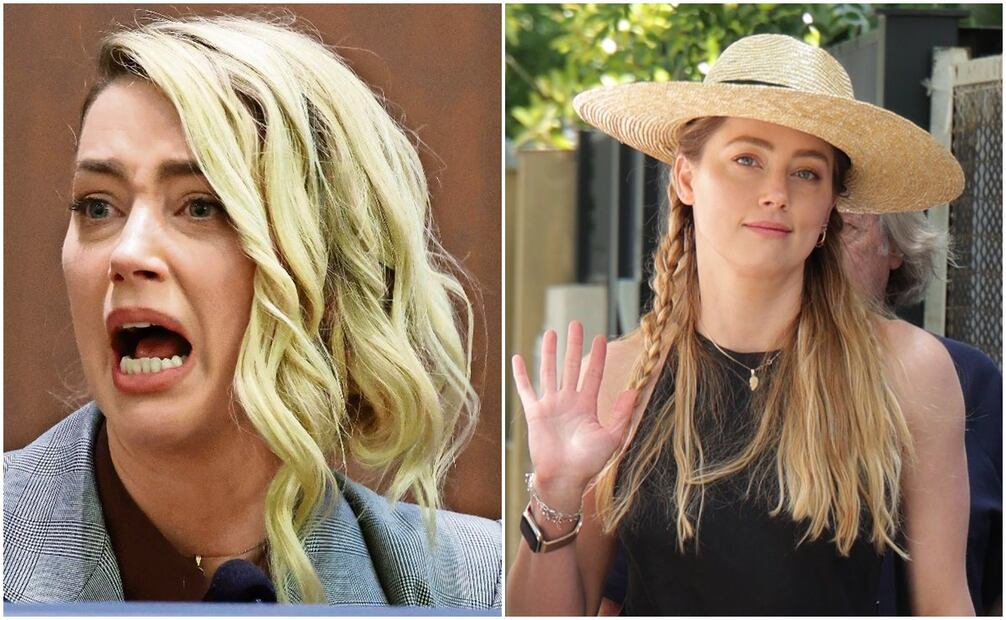 Amber Heard hace unos meses en el juicio contra su exesposo Johnny Depp. En la segunda foto, la actriz pasea en Madrid, su nuevo hogar. Foto: AFP/Europa Press.