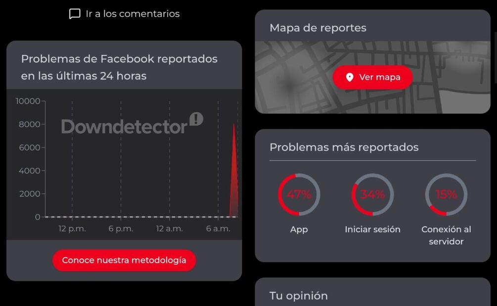 Usuarios reportan caída de Instagram, Facebook, Messenger y WhatsApp. Imagen: captura de pantalla