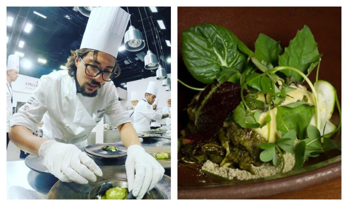 Fotos: CORTESÍA / Daniel Nates durante el concurso y su plato quiltamal