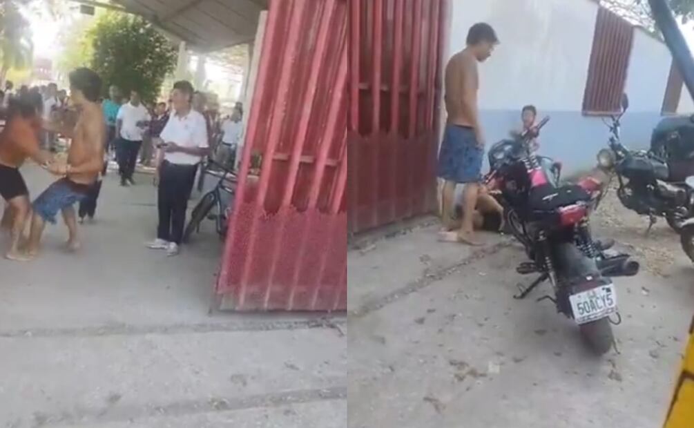 Mujer es golpeada por su pareja afuera del Bachilleres 32 en Tabasco (03/04/2025). Foto: Captura de video