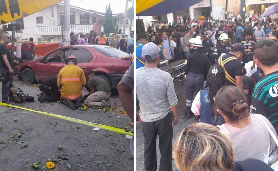 El conductor de un automóvil embistió a los clientes de un tianguis en el municipio de Ocoyocac, Estado de México. Foto: Especial