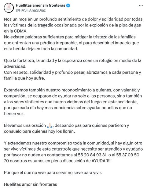 Comunicado del grupo rescatista y refugio "Huellitas, amor sin fronteras" en redes sociales. Foto: Facebook "Huellitas, amor sin fronteras"