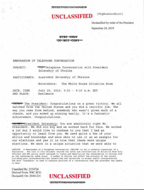 Conoce la transcripción de la llamada de Trump al presidente de Ucrania