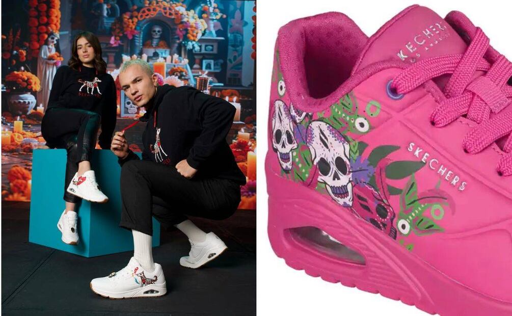 Skechers ofrece varios diseños de tenis blancos en este Día de Muertos. Foto: Especial