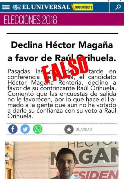 #FakeNews EL UNIVERSAL no publicó ninguna declinación de candidato en Querétaro