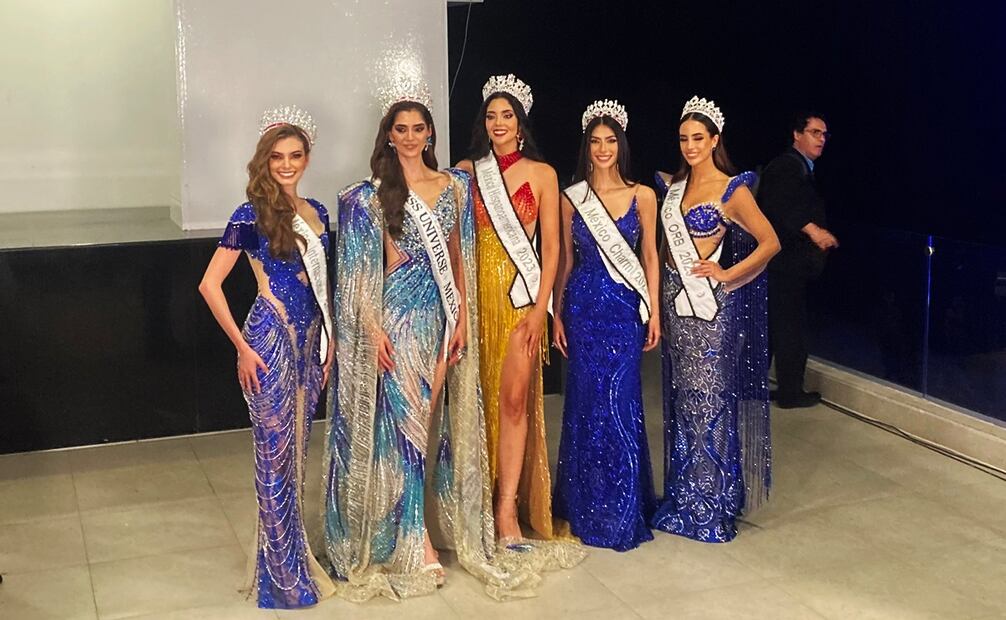 De izq. a der. Miss Miss Internacional, Valeria Villanueva; La representante para Miss Universo, Melissa Flores; Miss Hispanoamericana, Carolina Pérez; Miss México Charm, Tania Estrada; y Miss Orb, Xiadani Saucedo. Foto: Armando Pereda El UNIVERSAL