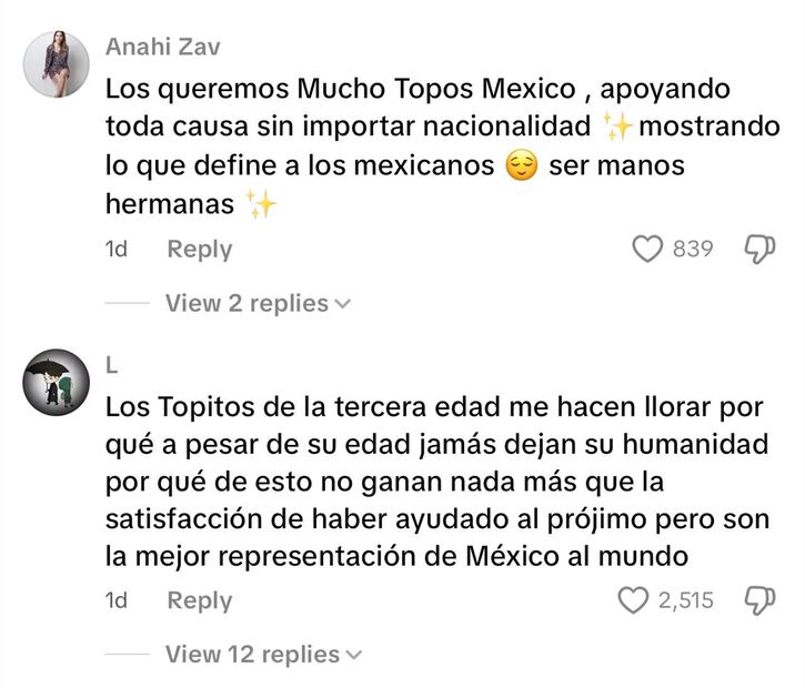 El cariño de los usuarios hacia los topos mexicanos se ha desbordado en comentarios de TikTok. Foto: TikTok