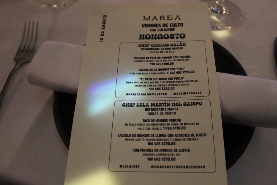 Menú Hongosto para la Noche de Culto en Marea - Foto: Sofía Danis/EL UNIVERSAL