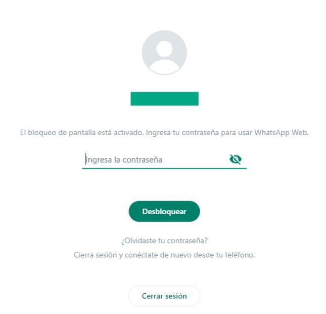 WhatsApp Web tiene la función "bloqueo de pantalla". Foto: Captura de pantalla / EL UNIVERSAL