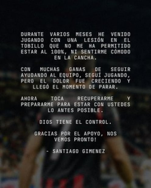 El sentido mensaje de Santiago Giménez