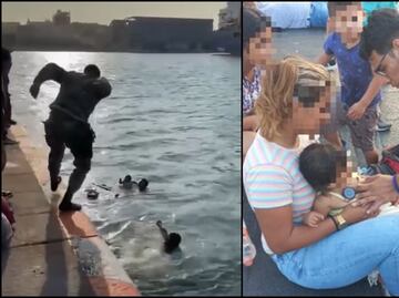 VIDEO: Policías rescatan a bebé que cayó al mar en su carriola en Veracruz