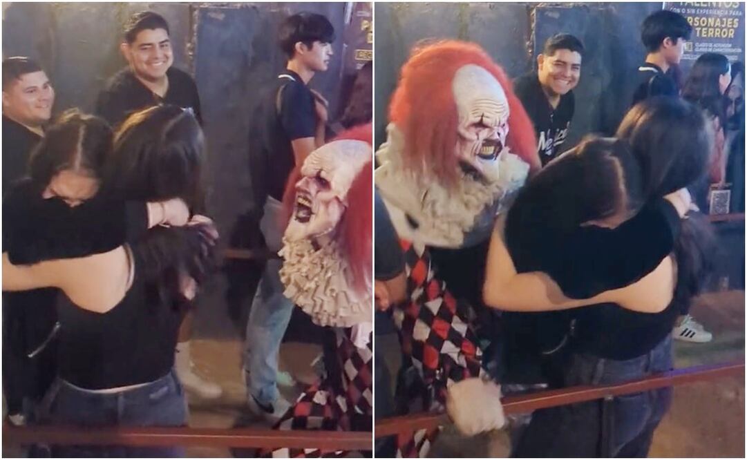 Payaso asusta a una joven en una atracción de sustos. Foto: Capturas de TikTok @laberintodelterror