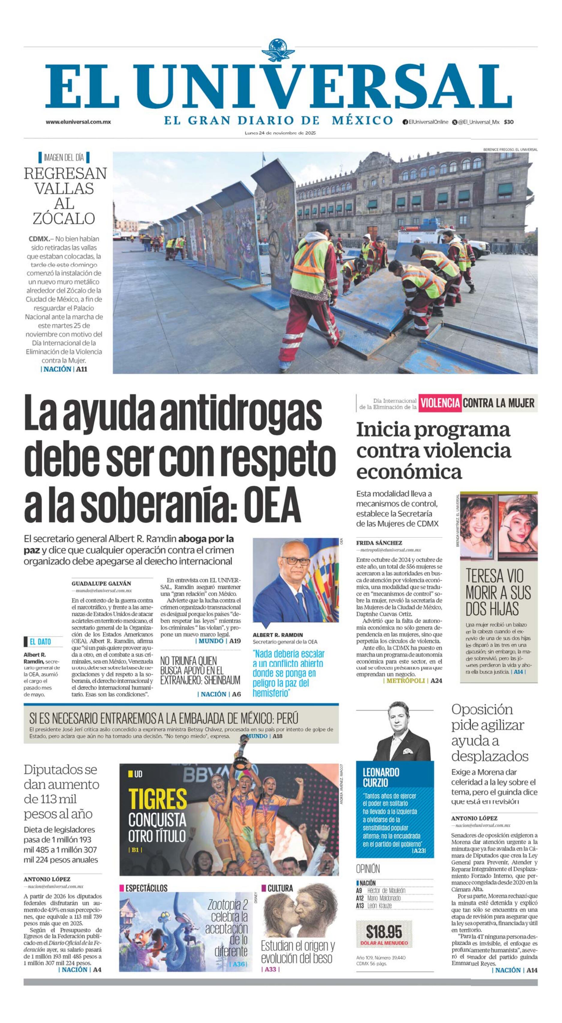 Portada impresa del 24 de noviembre de 2025