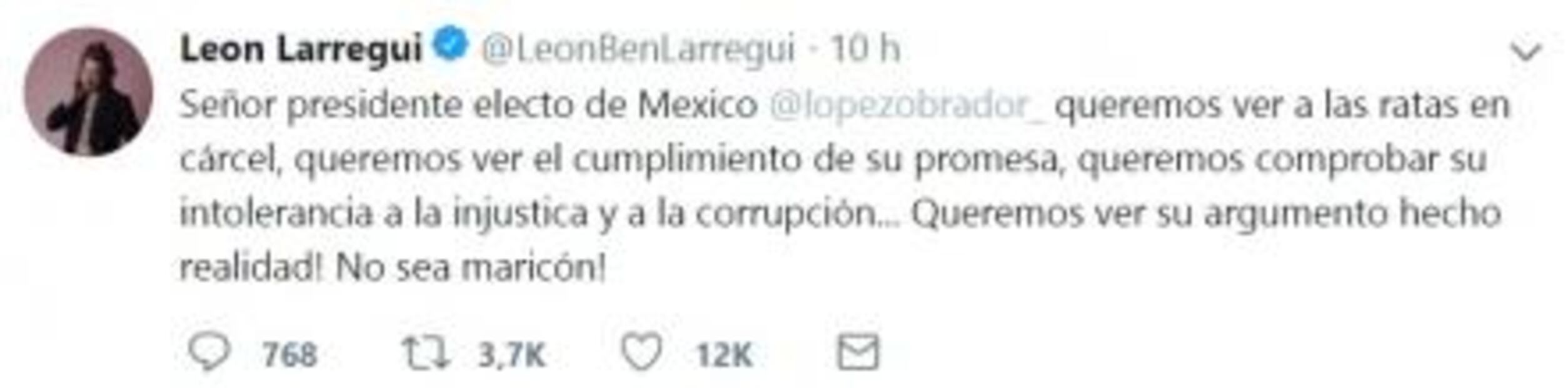 Critican a León Larregui por "insulto homofóbico" a AMLO