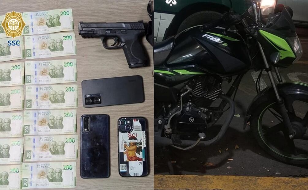 Objetos asegurados durante el operativo de detención de Brayan Alexis Chay González, alias "El Chacal" en calles de la CDMX (24/05/2025). Foto: Especial