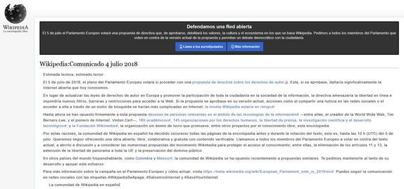 Wikipedia “apaga” su página en protesta contra norma sobre derechos de autor