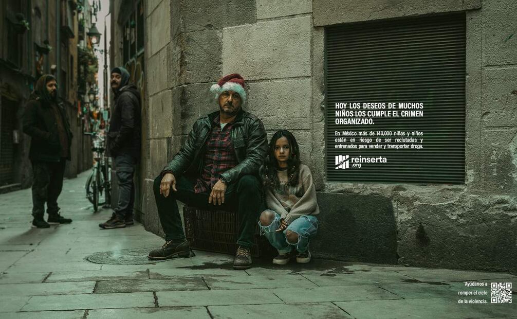 Los deseos de los niños hoy los cumple el crimen organizado; "Los otros Santas", campaña navideña de Reinserta que llama a proteger a las infancias mexicanas. Foto: Reinserta