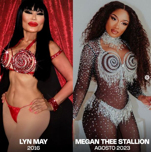 Lyn May compara su vestuario con el que utilizó la rapera Megan Thee Stallion.