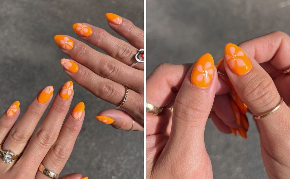 Las uñas florales no pueden faltar esta temporada. Foto: Especial. Instagram @karin.nailedit