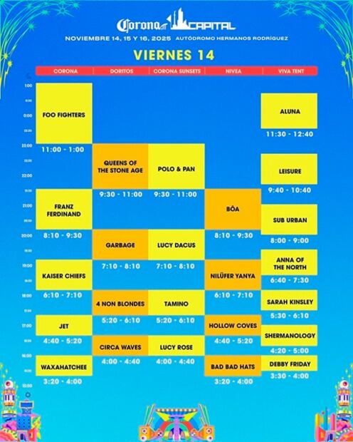 Bandas como Garbage, Foo Fighters y Queen of the stone age serán las que se presenten en el primer día del Corona. Foto: Redes sociales.
