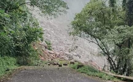 Desgajamiento de cerro mantiene cerrada carretera Pisaflores-Chapulhuacán en Hidalgo; automovilista se salva de milagro