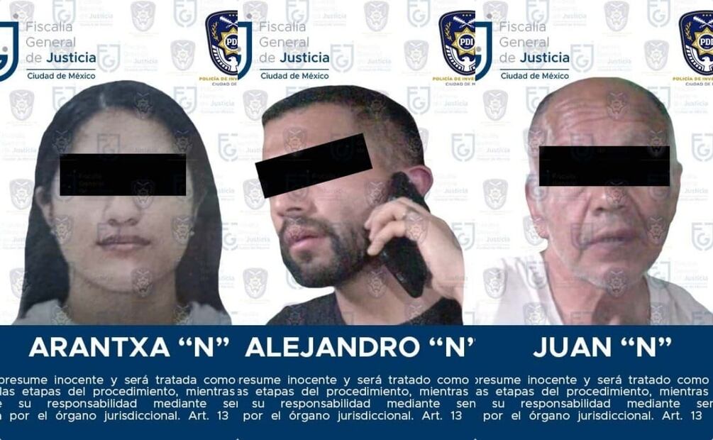 Los detenidos Juan Jehová “N”, Alejandro “N” y Arantxa “N”, se cree que organizaban peleas entre los canes y algunos, los violentaban. Foto: Especial