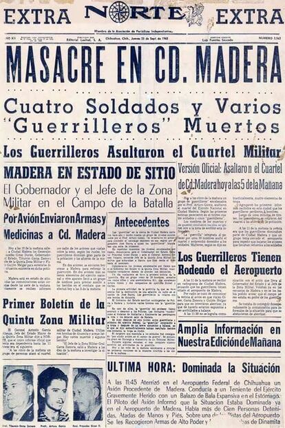 Primera plana del diario Norte, con la información sobre el asalto al cuartel de Madera, Chihuahua. Foto: ESPECIAL.
