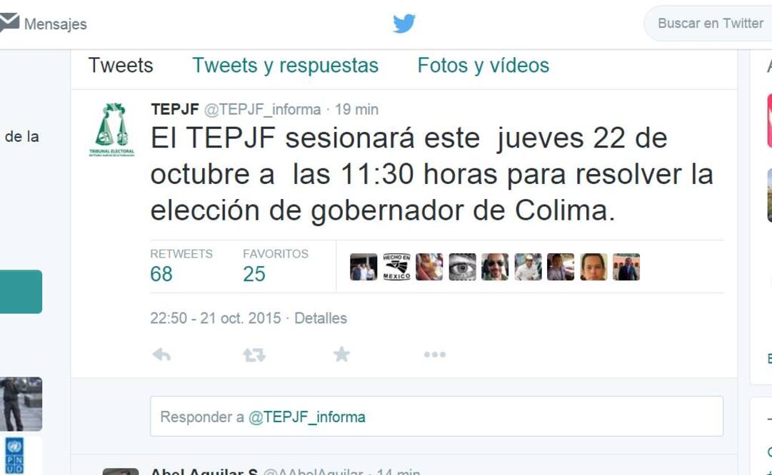 Captura de pantalla de tuit del tribunal