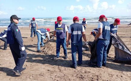 Marina recolecta 330 kilos de material con hidrocarburo en playas de Veracruz; realiza recorrido de 15 km de litoral