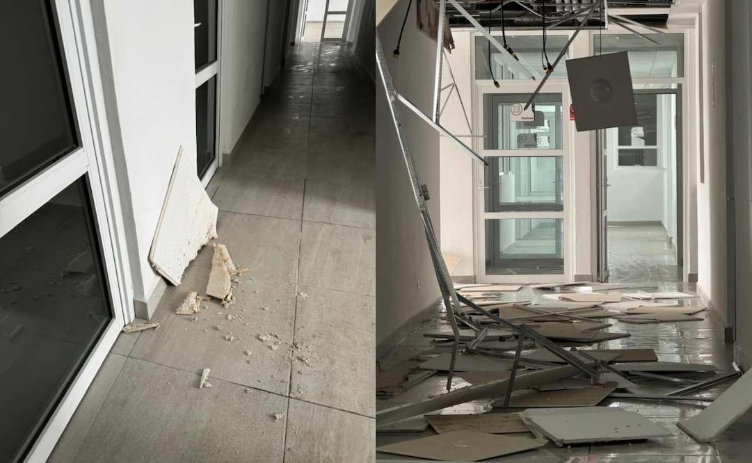 Filtraciones comprometieron plafones y paredes del Laboratorio Estatal de Salud Pública en Hidalgo. Fotos: Especiales