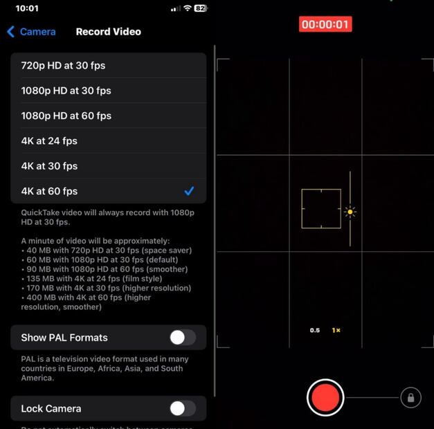 Ajusta la cámara de tu iPhone para sacar vídeos de calidad. Foto: Captura de pantalla