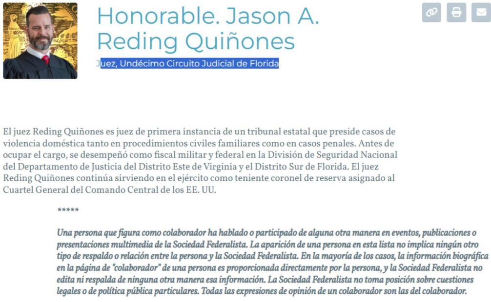 Jason A. Reding Quiñones, juez del undécimo Circuito Judicial de Florida. Foto: The Federalist Society