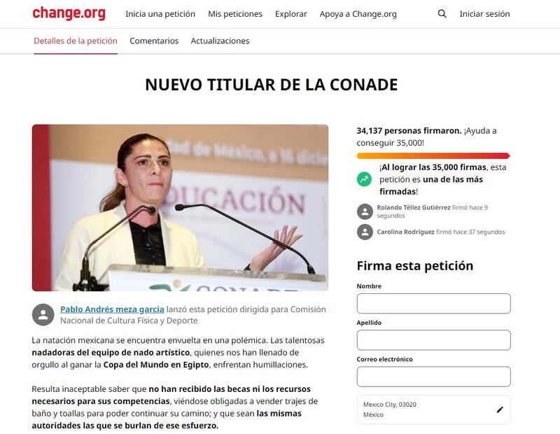 Change.org petición Ana Guevara