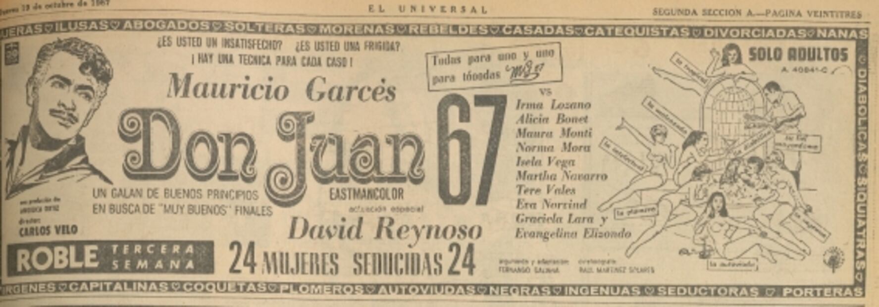 Cartel de la película "Don Juan 67", en 1967. Hemeroteca EL UNIVERSAL.