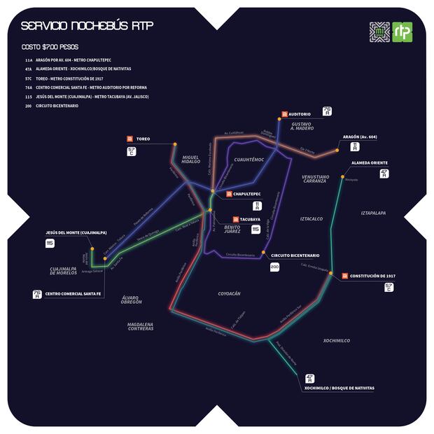 Mapa de rutas del Nochebus.