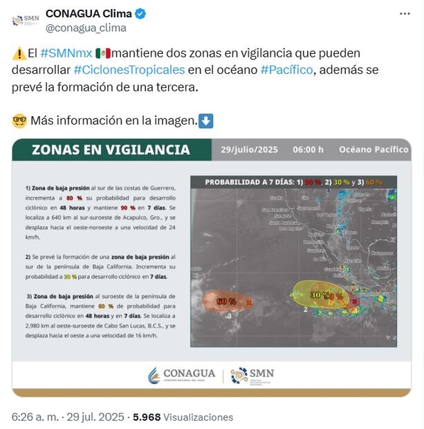 Tormenta Tropical Gil: ¿cuál es su trayectoria y qué estados afectará en México?; esto se sabe. Fuente: CONAGUA, X