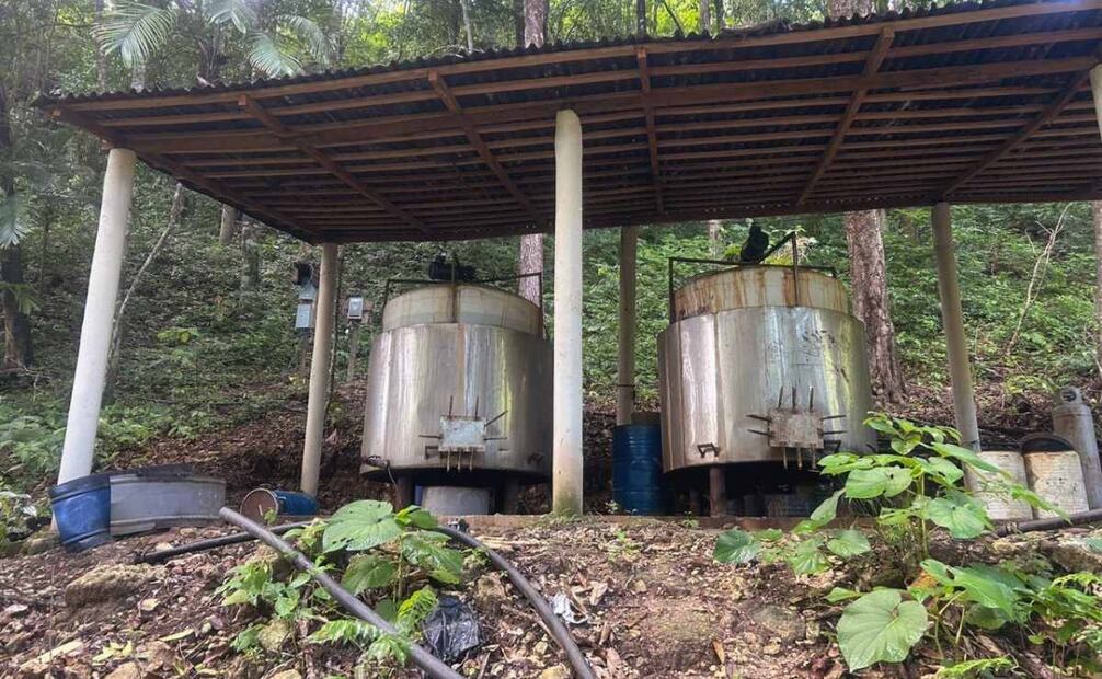 Guardia Nacional deshabilita laboratorio clandestino de drogas sintéticas en Chiapas. Foto: Especial