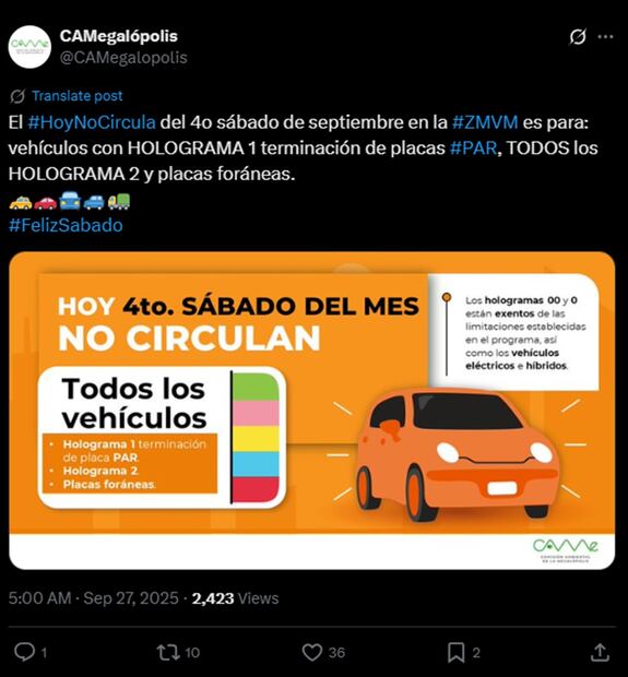 Hoy no circula. Foto: captura de pantalla