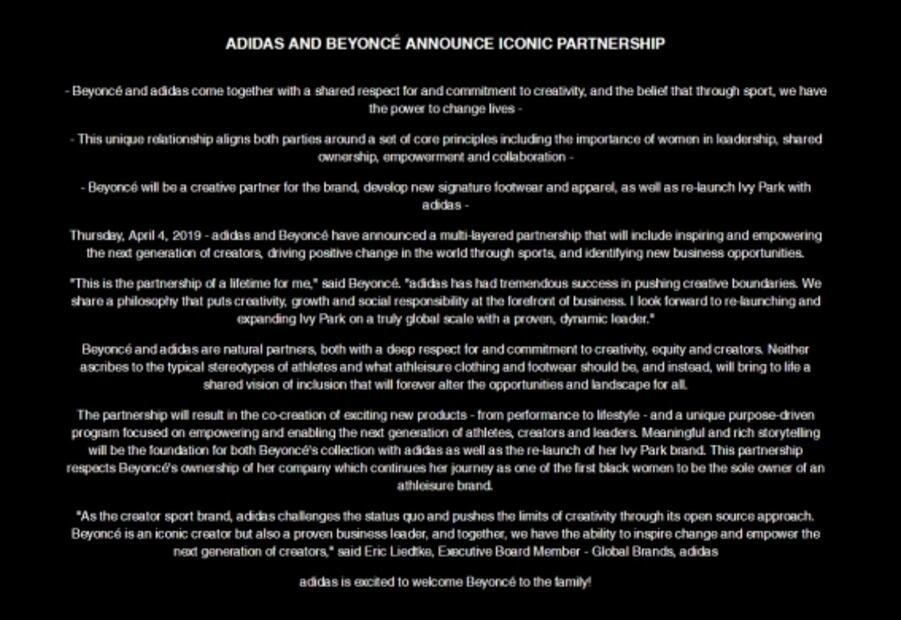 Adidas y Beyoncé se unen para una próxima colección.