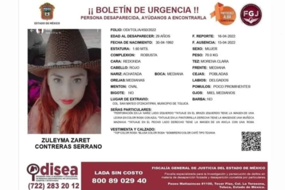 Ofrecen recompensa de 100 mil pesos para localizar a presunto feminicida de Zuleyma Zaret 