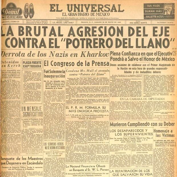 La "brutal agresión del Eje contra el Potrero del Llano" fue titular de la primera plana de este diario el 14 de marzo del 42. Hemeroteca EL UNIVERSAL.